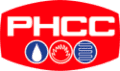 Red oval logo with white "PHCC" letters above three circular icons representing water, heat, and cooling.