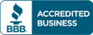 Better Business Bureau Accredited Business logo, featuring the BBB torch symbol and the words "Accredited Business" on a blue background.