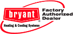 The image shows the Bryant Factory Authorized Dealer logo with the text "Heating & Cooling Systems.