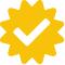 A yellow sunburst icon with a black check mark in the center, indicating verification or approval.