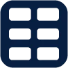 A dark blue icon resembling the number eight, with three horizontal bars stacked on top of each other in two columns.