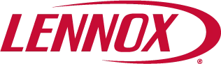 Lennox logo in bold red letters with a curved line above and below the word on a transparent background.