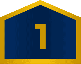 A blue pentagon-shaped badge with a gold border and the number 1 in gold at the center, representing excellence on the TI Financing page.