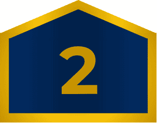 A blue pentagon shape with a gold outline and the number 2 in gold centered inside, designed for use on a Financing Page Template.