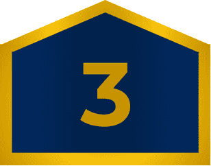 A blue pentagonal sign with a gold border and the number 3 in gold centered in the middle, symbolizing three key financing options available to assist with your loan application.